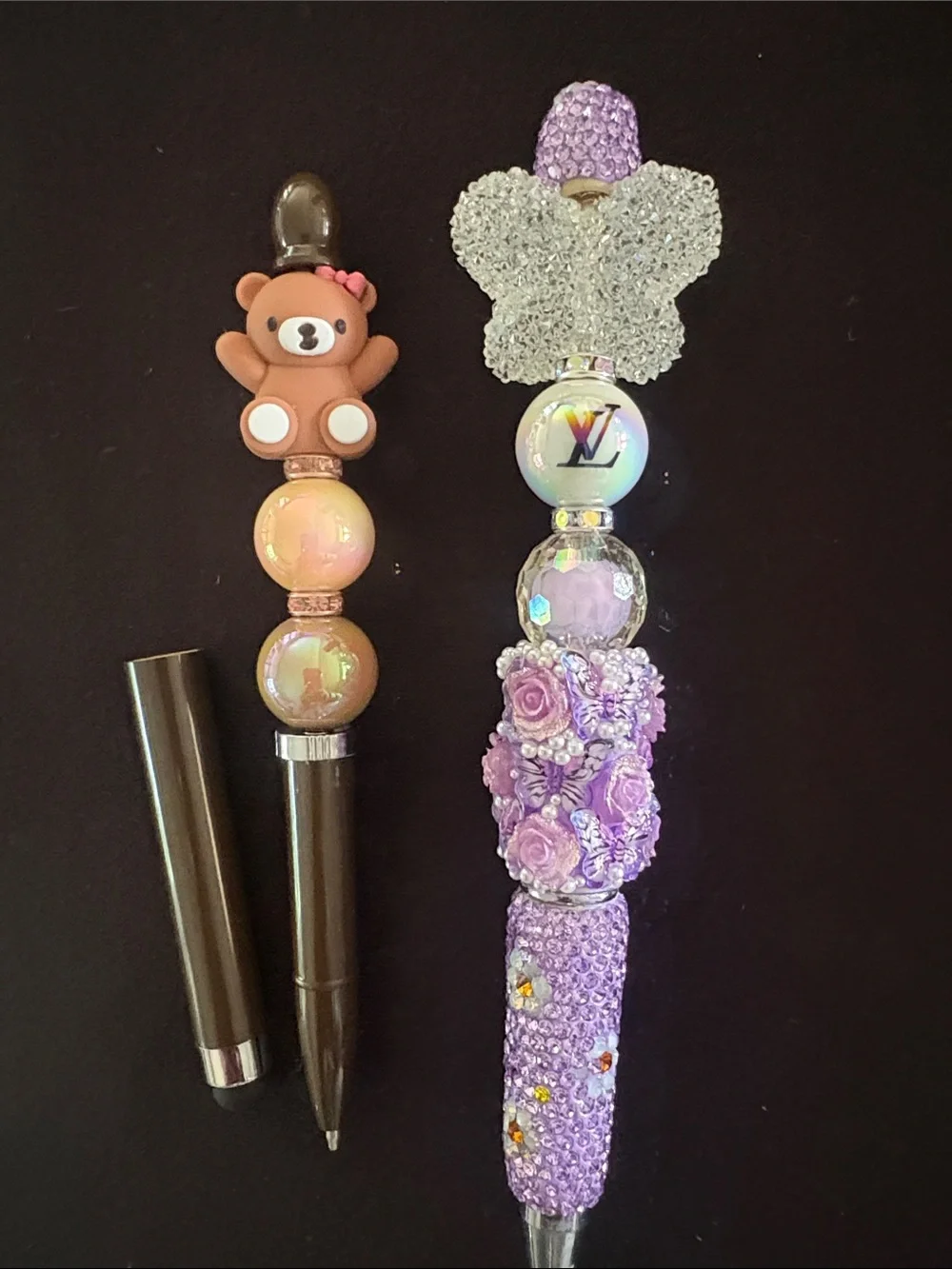 Cute Decorative Beaded Pens - Purple, Pink, Red, Brown Accents Set of 6